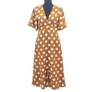 Lucy Wang Midi Dress Womens Size Small Polka Dot Flutter Sleeves 1950s Retro